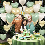 Sage Green & Gold Heart Foil Balloons, Party Decor - 12 Pcs