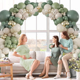 Sage Green Balloon Arch Kit: Gold & White Party Decor (132 Pcs)