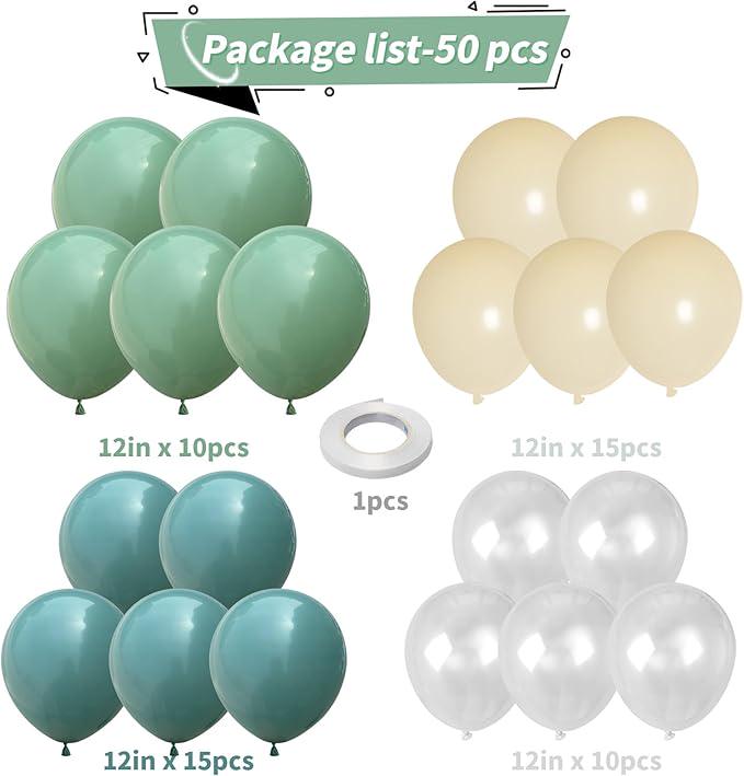 Sage Green Balloon Set: 50-Piece Baby Shower, Wedding Decor
