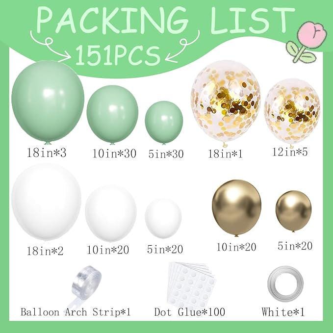 Sage Green Balloon Arch Kit 151 Pcs for Baby Shower Birthday and Wedding Decor