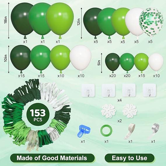 Green Balloon Arch Kit 153 Pcs for Baby Shower Birthday and Jungle Party Decor