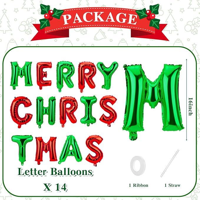 Merry Christmas Letter Foil Balloon Banner for Holiday Party and Home Decorations