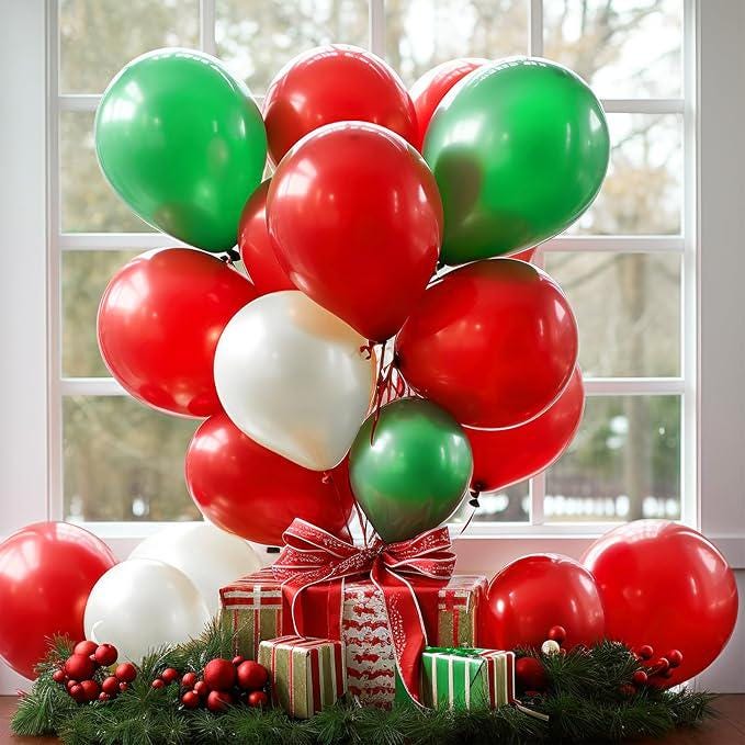 100 Pcs Red Green White Balloons Set for Christmas Wedding and Party Decorations