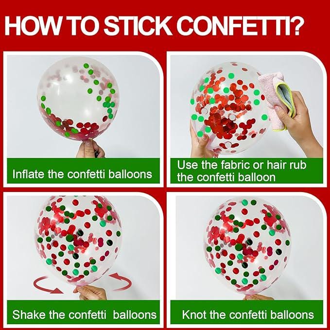 60 Pack Red and Green Confetti Balloons for Christmas Birthday and Party Decorations