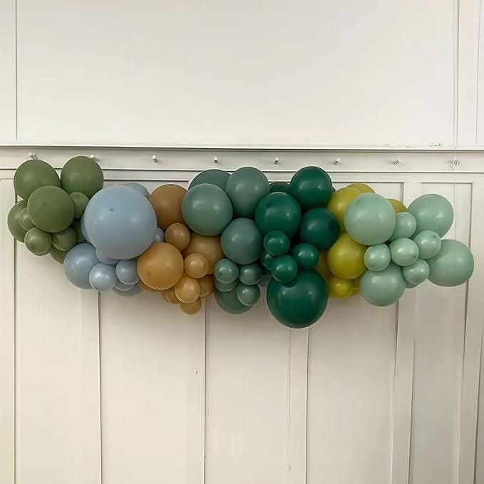 12 Inch Blue Green Brown Balloons for Dinosaur, Woodland, Jungle Birthday Decor