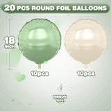20pcs Sage Green Cream White 18" Round Foil Balloons for Party Decorations