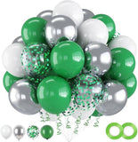 60pcs Green White Silver Confetti 12" Balloons for Kids Birthday Party Decor