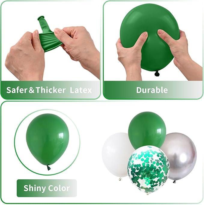 60pcs Green White Silver Confetti 12" Balloons for Kids Birthday Party Decor