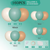 160pcs Green White Brown Balloon Garland Kit for Birthday, Baby Shower, Wedding