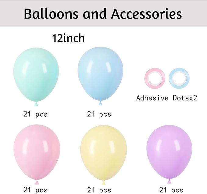 105pcs 12" Pastel Latex Balloons for Birthday, Baby Shower, Wedding Decorations
