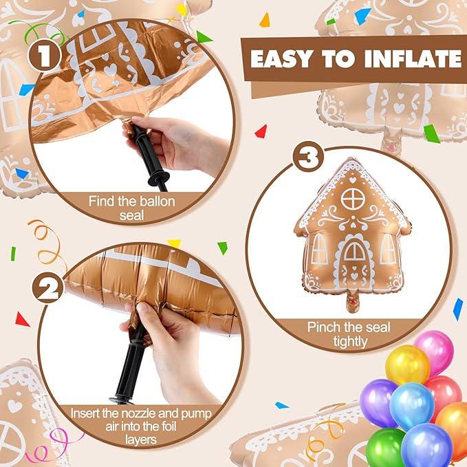 6PCS Gingerbread House Foil Balloons Set for Christmas Holiday Party Decorations
