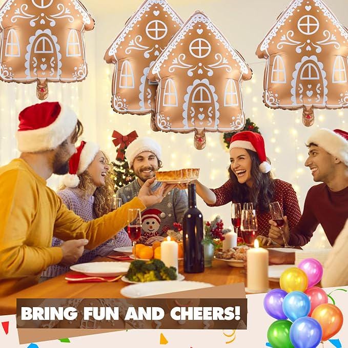 6PCS Gingerbread House Foil Balloons Set for Christmas Holiday Party Decorations