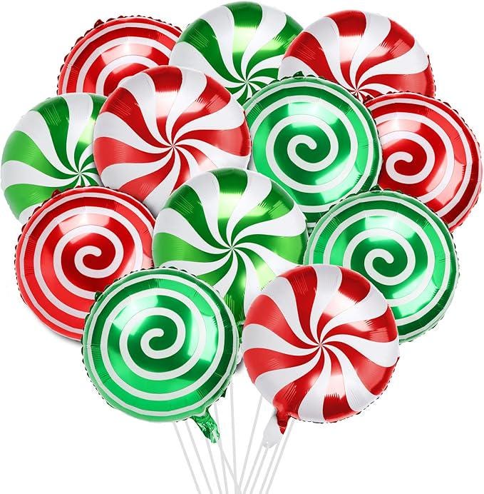 24PCS Christmas Candy Swirl Foil Balloons Set for Holiday and Birthday Decorations