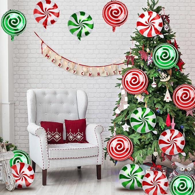 24PCS Christmas Candy Swirl Foil Balloons Set for Holiday and Birthday Decorations