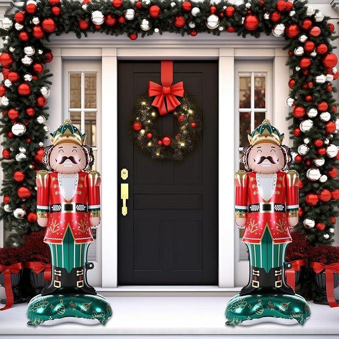2PCS Giant Nutcracker Foil Balloons Set for Christmas Holiday Party Decorations