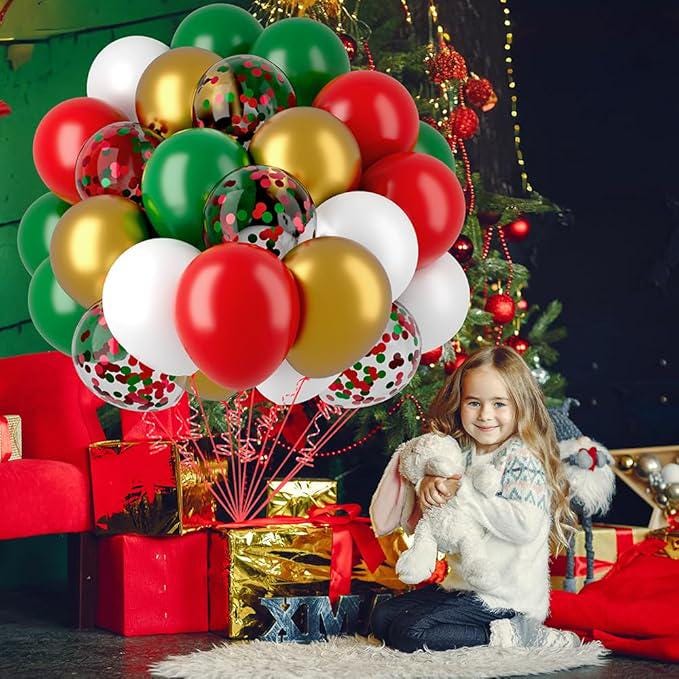 60PCS Red Green Gold Christmas Balloons Set for Holiday Party and Birthday Decor
