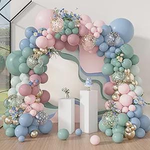 173pcs Pink Blue Green Balloon Garland Kit for Baby Shower, Birthday Decorations