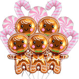 12PCS Gingerbread and Candy Cane Foil Balloons Set for Christmas Party Decorations