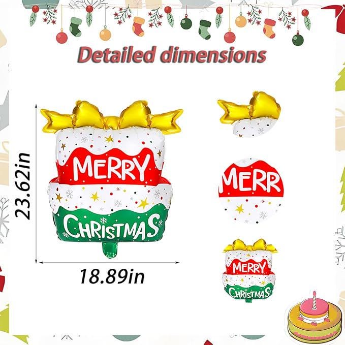 6PCS Christmas Cake Foil Balloons Set for Holiday Birthday and Party Decorations