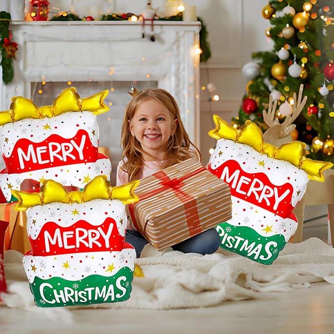 6PCS Christmas Cake Foil Balloons Set for Holiday Birthday and Party Decorations