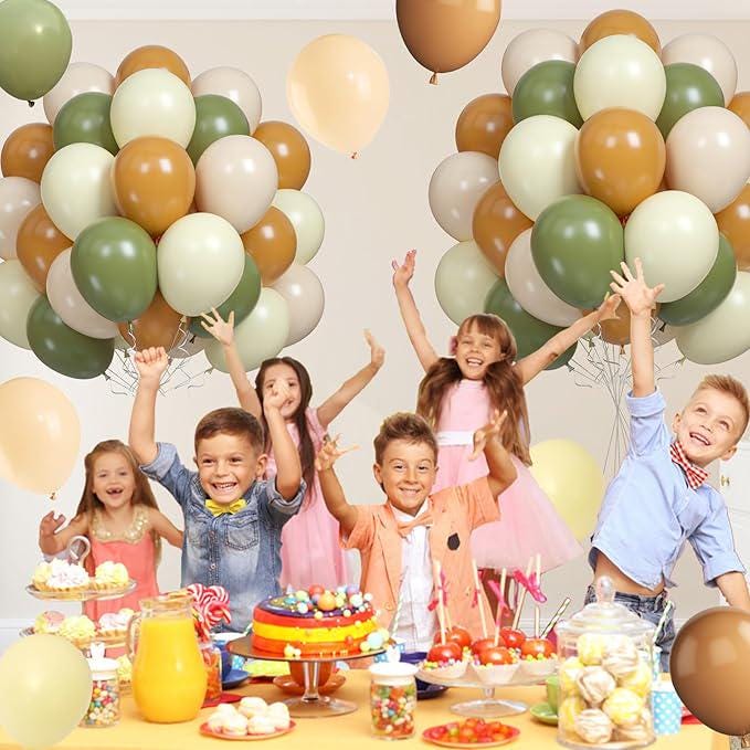 60pcs Green Brown Beige Yellow 12" Balloons for Jungle Safari Birthday Decorations