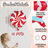 12PCS Red Candy Swirl Foil Balloons Set for Christmas and Candy Theme Party Decor