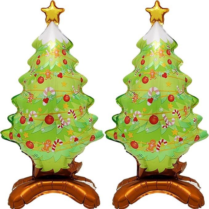 2PCS Self-Standing Christmas Tree Foil Balloons Set for Holiday Party Decorations