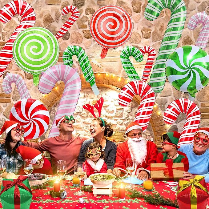 Christmas Foil Balloon Set: 24 Candy Cane, Gift Box Party Decor