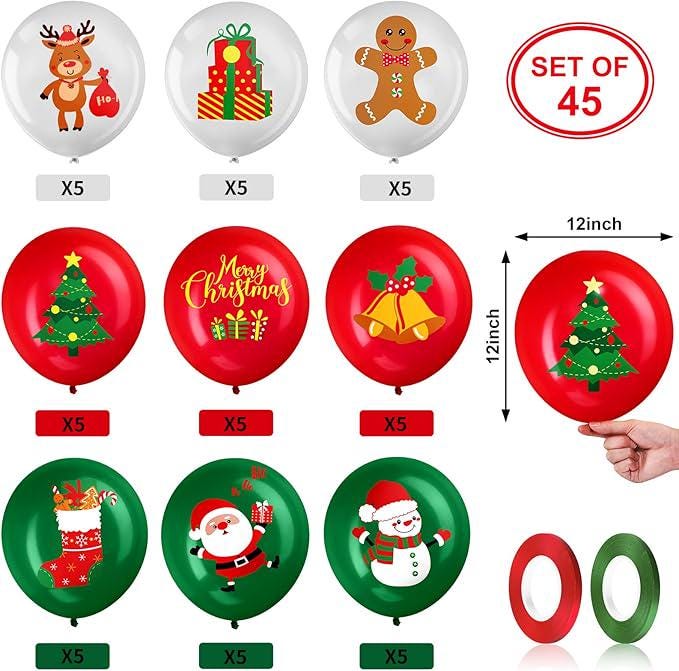 45PCS Christmas Latex Balloons Set for Holiday Birthday Party and Classroom Decorations