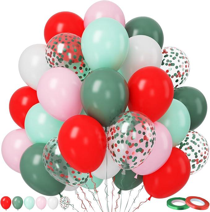 50PCS Red Green White Pink Confetti Balloons Set for Christmas Birthday and Party Decorations