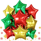 10PCS Red Green Gold Star Foil Balloons Set for Christmas Birthday and Party Decorations