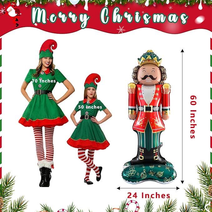 60-Inch Red Green Nutcracker Foil Balloon for Christmas Party and Holiday Decorations