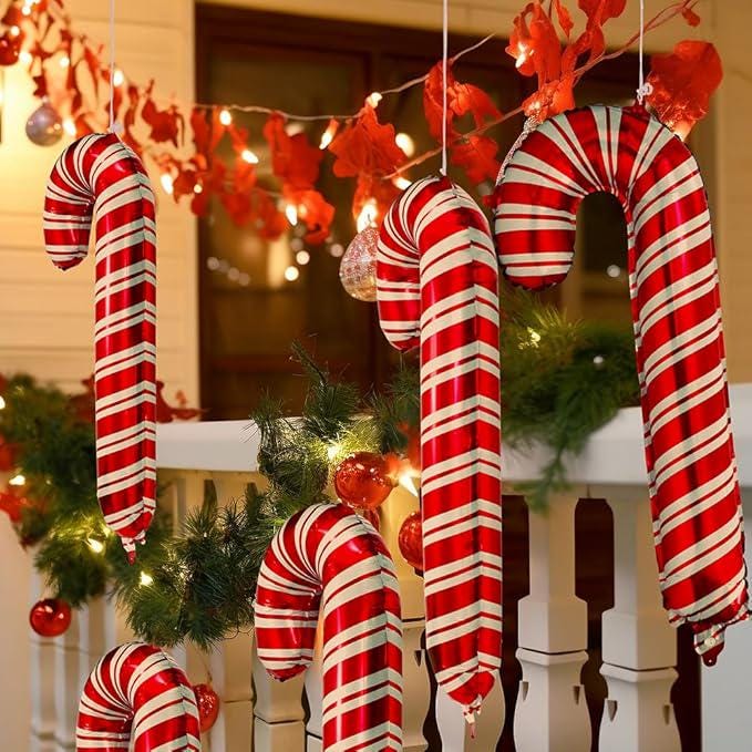 12PCS Large Red Christmas Candy Cane Foil Balloons Set for Holiday Party Decorations