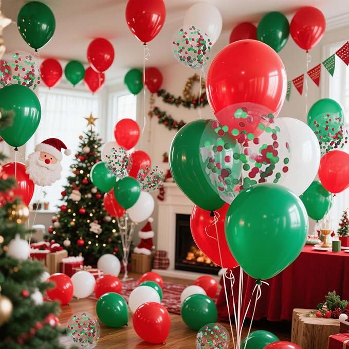 Red, White & Green Latex Balloons: 80-Piece Christmas Party Decoration Set
