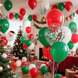 Red, White & Green Latex Balloons: 80-Piece Christmas Party Decoration Set