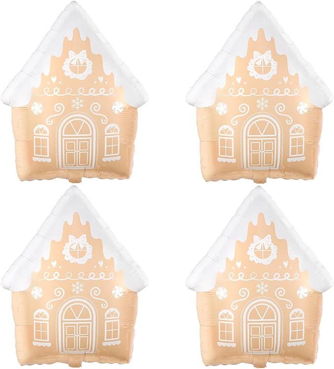 4PCS Gingerbread House Foil Balloons 21-Inch for Christmas and Holiday Party Decorations