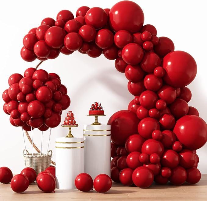 Ruby Red Balloon Arch Kit: Latex Party Decorations (129 Pcs)