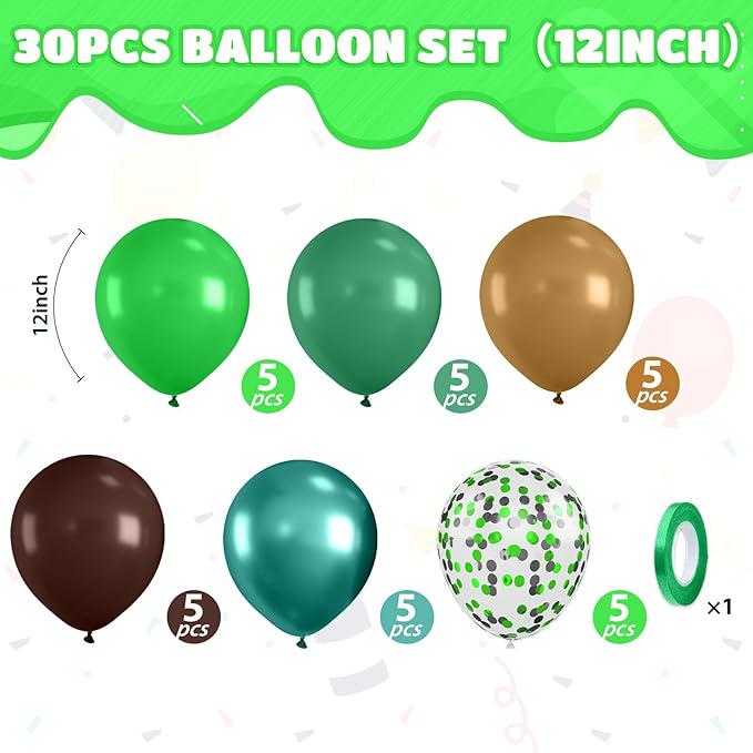 Brown and Green Balloon Set: Coffee, Emerald, Confetti Balloons