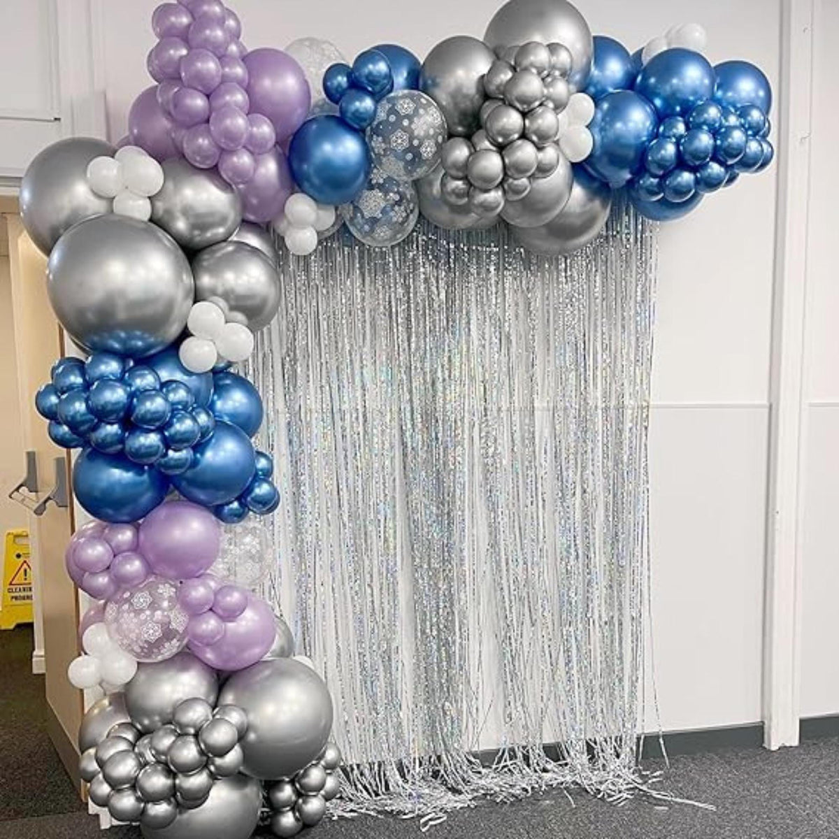 Winter Snowflake Balloon Arch Kit: Blue, Purple, Silver Confetti (99 Piece)