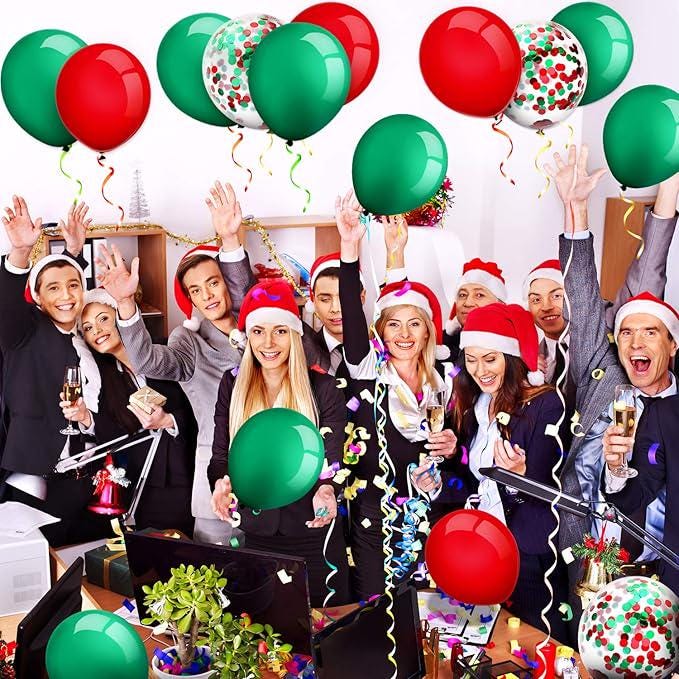 50pcs Red and Green Christmas Balloons 12 Inch Confetti Party Decorations