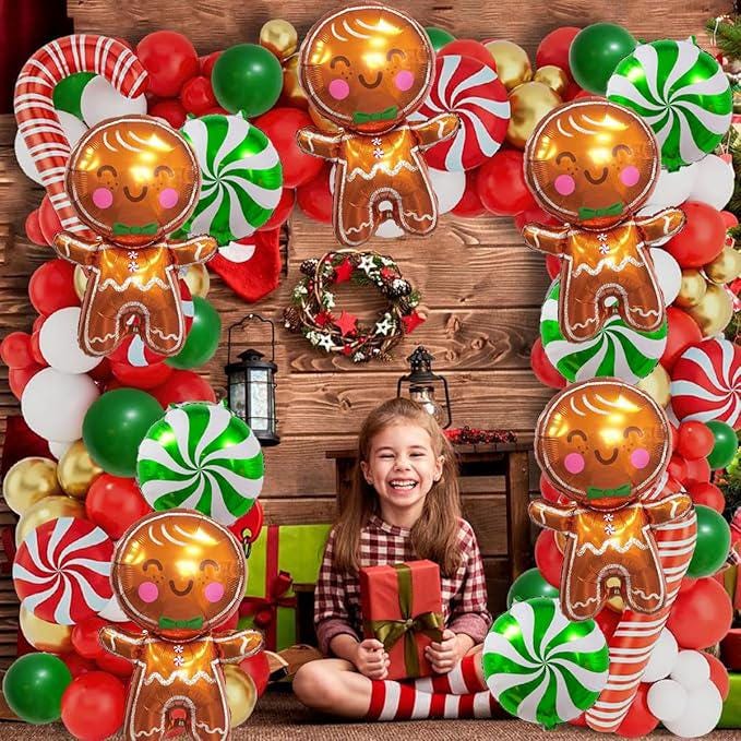 10pcs Gingerbread and Green Candy Cane Balloons for Christmas Decorations