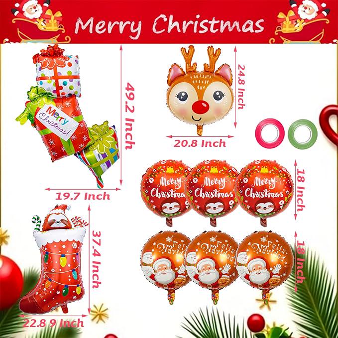 9pcs Christmas Deer and Gift Box Balloons for Xmas Party Decorations