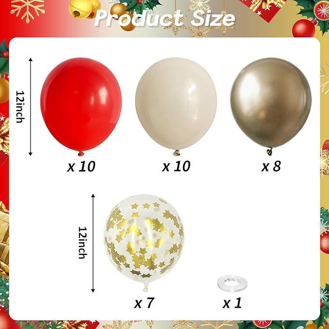 Red and White 12 Inch Balloon Set with Gold Confetti for Party Decorations