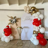 Red and White 12 Inch Balloon Set with Gold Confetti for Party Decorations