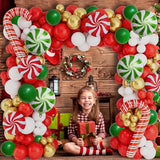Christmas Balloon Arch Kit: Red, Green, Gold Garland with Candy Cane Balloons