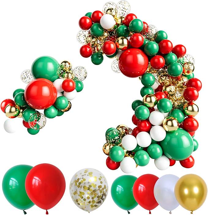 127pcs Red Green White Gold Balloon Garland Kit for Christmas Party Decorations