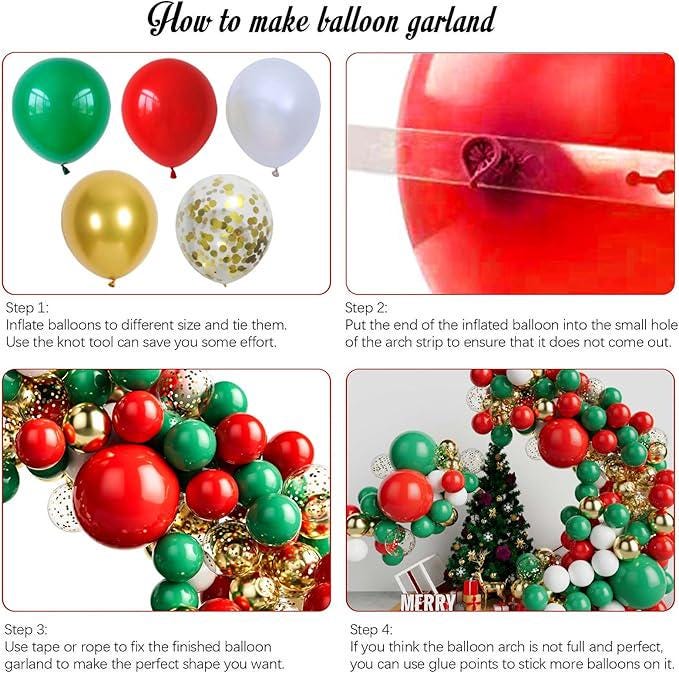 127pcs Red Green White Gold Balloon Garland Kit for Christmas Party Decorations
