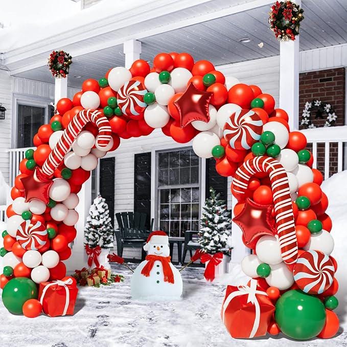 Christmas Balloon Arch Kit: Red, White, Candy Cane & Star Garland