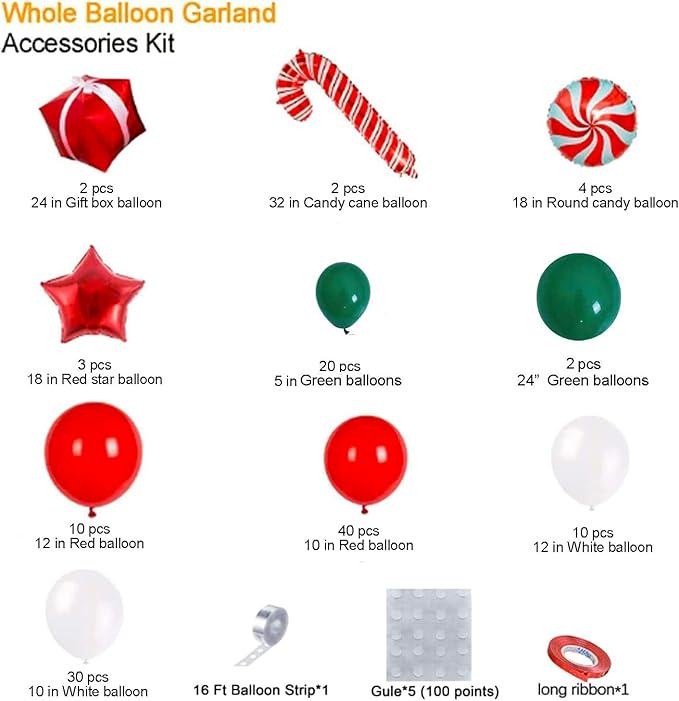 Christmas Balloon Arch Kit: Red, White, Candy Cane & Star Garland