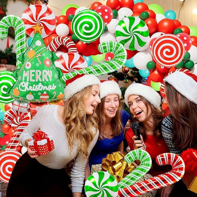 14pcs Xmas Tree and Candy Cane Balloons Set for Christmas Party Decorations